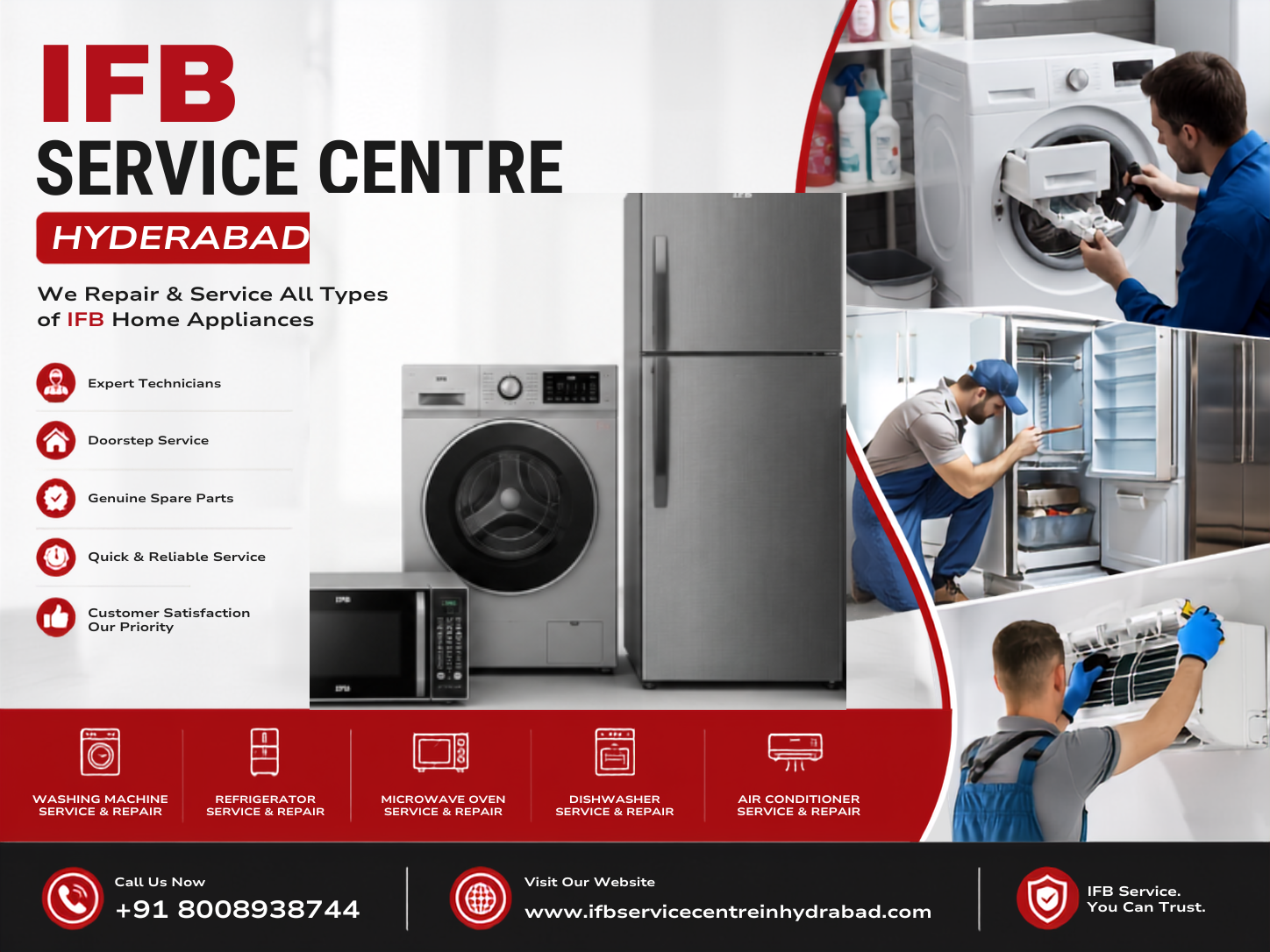 IFB Service Center Hyderabad providing expert repair and maintenance services for IFB washing machines, refrigerators, microwave ovens, dishwashers, and other home appliances.