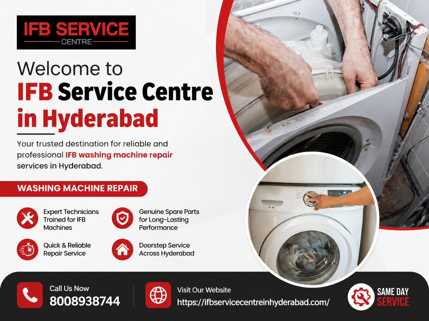 IFB washing machine repair technician servicing a front load washing machine